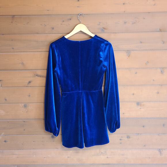 Tularosa Ryland Mini Dress Aegean Blue Velvet Long Sleeve Small Vneck Revolve - Picture 3 of 5
